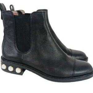 Louise et Cie SZ 9M LO-Valtina Black Leather Ankle Boots Pearl Embellishment